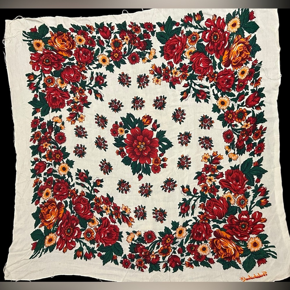 Vintage Cotton Floral Scarf/shawl/ Wrap with Slavic Design Purchased in Turkey